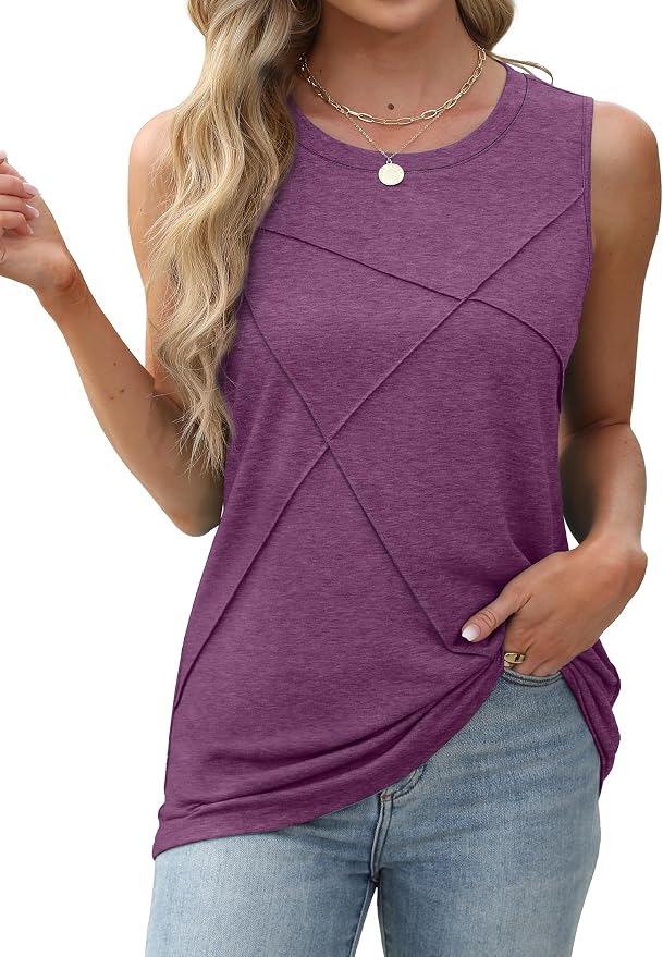 WIHOLL Women's Sleeveless Summer Crewneck Loose Fit Tank Tops - Image 3