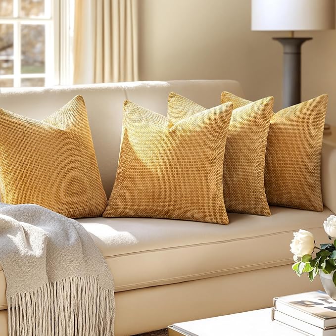 MIULEE Pack of 4 Couch Throw Pillow Covers 18x18 Inch Gold Soft Decorative Chenille Pillow Covers Farmhouse Accent Cushion Covers for Boho Spring Home Decor Sofa Bedroom Living Room - Image 5