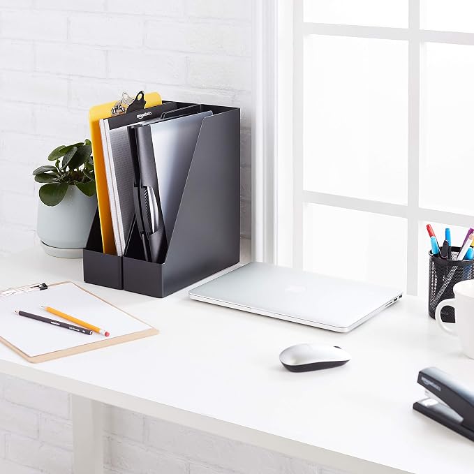 Amazon Basics Plastic Desk Organizer Vertical Magazine Rack and File Holder, Black, 12-Pack - Image 6
