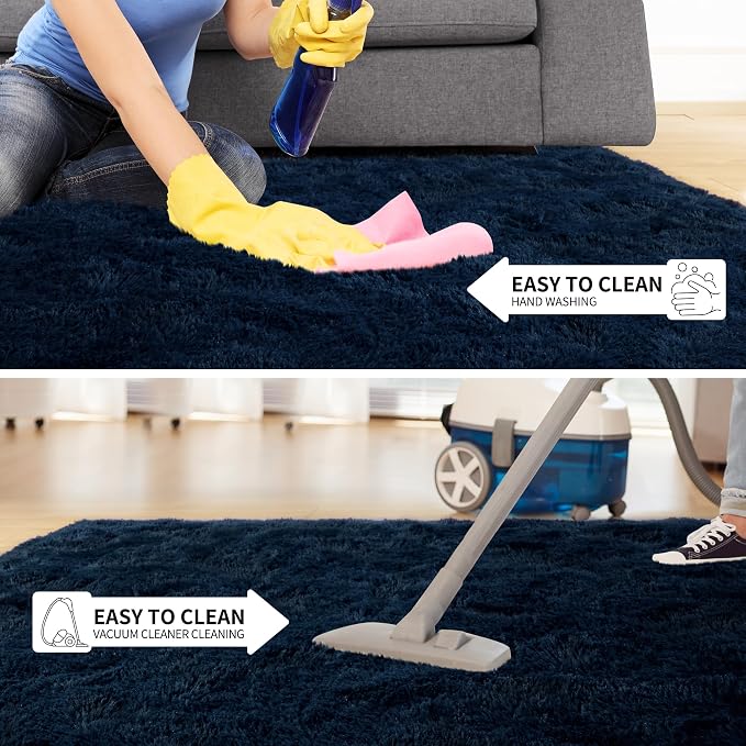 Tepook 5x8 Navy Blue Rugs for Living Room, Soft Fluffy Dark Blue Area Rug for Bedroom, Shaggy Plush Floor Carpet for Kids Girls Boys Room, Non-Slip Throw Carpets for Dorms Nursery Classroom Home Decor - Image 6
