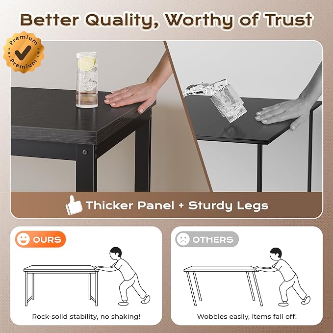 Huuger 48 x 24 inch Desk with Power Outlets & USB-C, Deeper & Thicker Desktop, Robust Metal Tubes, Computer Desk, Heavy Duty Office Desk, Work Gaming Desk for Home Office, Black - Image 6