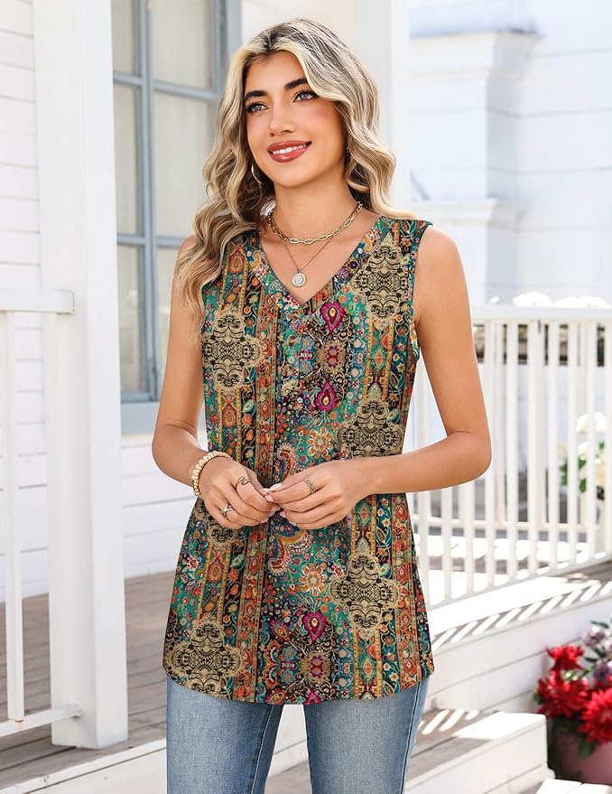 Zeagoo Tank Tops for Women 2026 Summer Top Henley Shirts Dressy Casual Loose Fit V-Neck Button Down Sleeveless Tshirt Blouse - Image 3