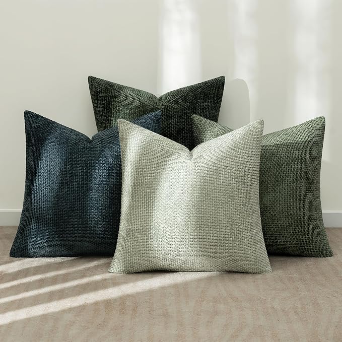 MIULEE Pack of 4 Couch Throw Pillow Covers 22x22 Inch Green Forest Soft Decorative Chenille Pillow Covers Farmhouse Accent Cushion Covers for Boho Home Decor Spring Sofa Bedroom Living Room - Image 3