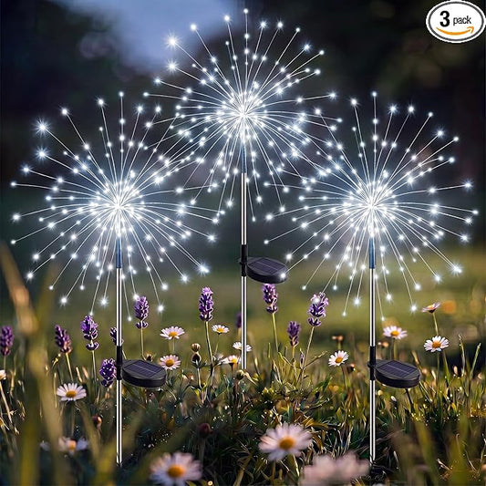 btfarm 3 Pack 120 LED Solar Garden Lights Outdoor, 8 Modes Firework Lights Solar Powered, Waterproof Twinkle Fairy Light Outside for Yard Patio Pathway Pool Christmas Party Decorative, Cool White by btfarmdecorativelighting