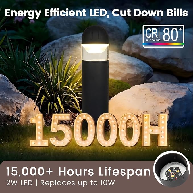 Low Voltage Landscape Lighting, 2W 200LM 12V LED Bollard Lights Outdoor Waterproof with Connectors, Aluminum Housing Driveway Pathway Walkway lights 3000K Warm White, ETL UL CSA Listed, 4 Pack - Image 8