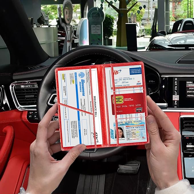 TOURSUIT Car Registration & Insurance Card Holder, Glitter Red | Vehicle License Document Organizer, Glove Box Compartment, Interior Car Accessories, For Women Men - Image 5