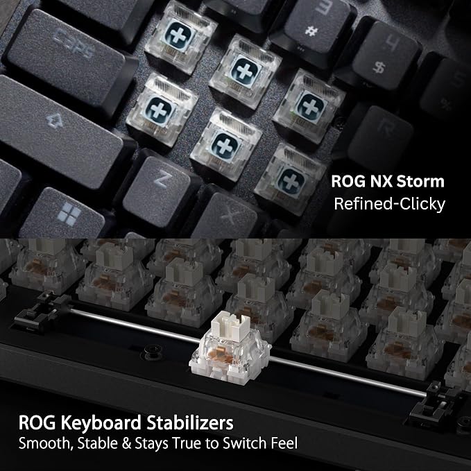 ASUS ROG Strix Scope II 96 Wireless Mechanical Gaming Keyboard – 96% Full-Size, Tri-Mode Connectivity, Hot Swappable Pre-lubed ROG NX Storm Clicky Switches, PBT Keycaps, RGB, PC/Mac Support - Black - Image 7
