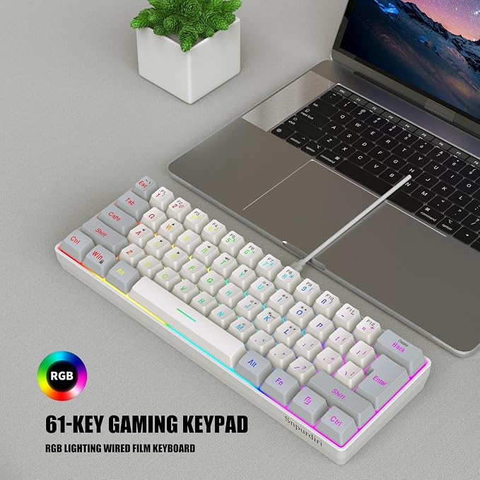 Snpurdiri 60% Wired Gaming Keyboard, 61 Keys RGB (Grey-White) | Backlit Small Gaming Keyboard for PC/Mac Gamer, Typist, Travel, Easy to Carry on Business Trip - Image 9