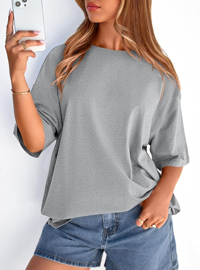 PRETTYGARDEN Womens 2026 Spring Going Out Tops Casual Short Sleeve Crewneck Loose Fit Basic Oversized T Shirts Summer Outfits - Image 3