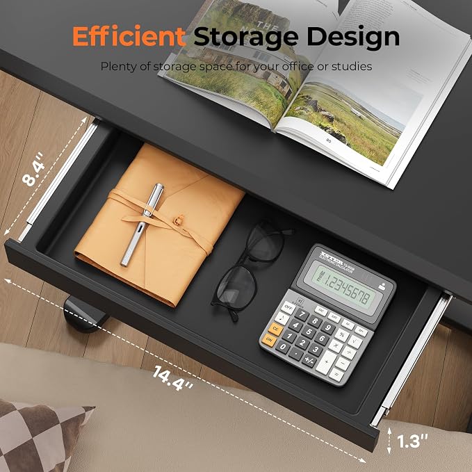 32" Mobile Desk with Drawer, Rolling Standing Desk on Wheels | Height Adjustable Desk with Cup Holder and Hooks, Portable Laptop Cart with Storage for Home Office, Black - Image 2