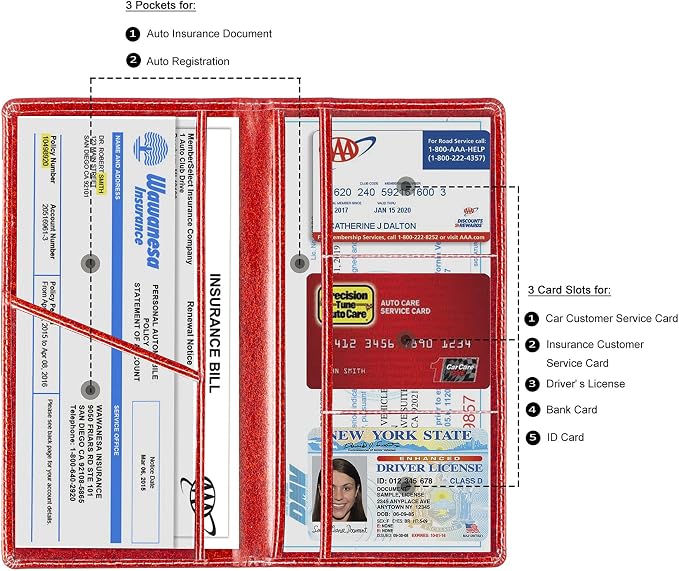 TOURSUIT Car Registration & Insurance Card Holder, Glitter Red | Vehicle License Document Organizer, Glove Box Compartment, Interior Car Accessories, For Women Men - Image 2