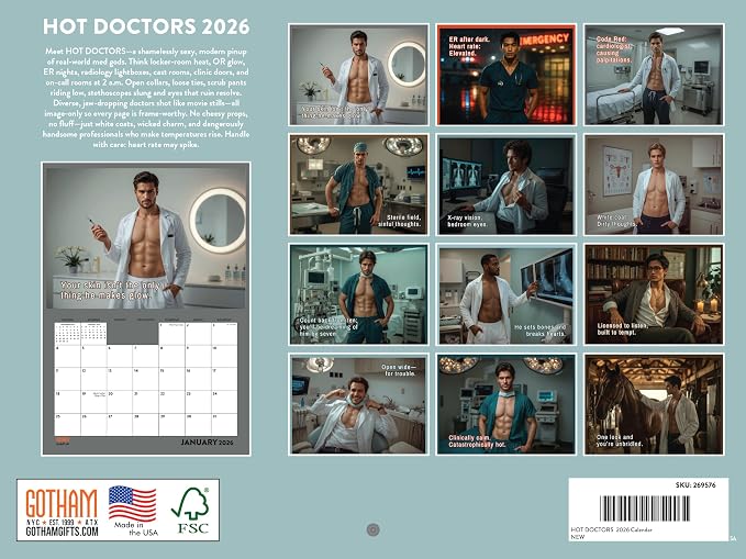 Sexy Doctors Calendar 2026 Monthly Wall Calender 12 Month | American Made In The USA - Image 2