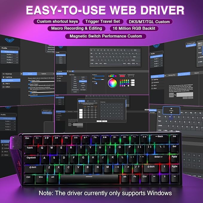 AULA WIN68 HE Mechanical Gaming Keyboard 60%, Hall Effect Magnetic Switch, Fast Trigger Mode Adjustable Actuation, 8000Hz Polling Rate, RGB Backlit, Wired Black Keyboard for Laptop/PC Gamer - Image 5