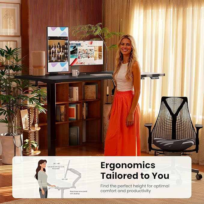 ErGear Height Adjustable Electric Standing Desk, 63 x 28 Inches Sit Stand up Desk, Memory Computer Home Office Desk, Carbon Fiber Black - Image 6