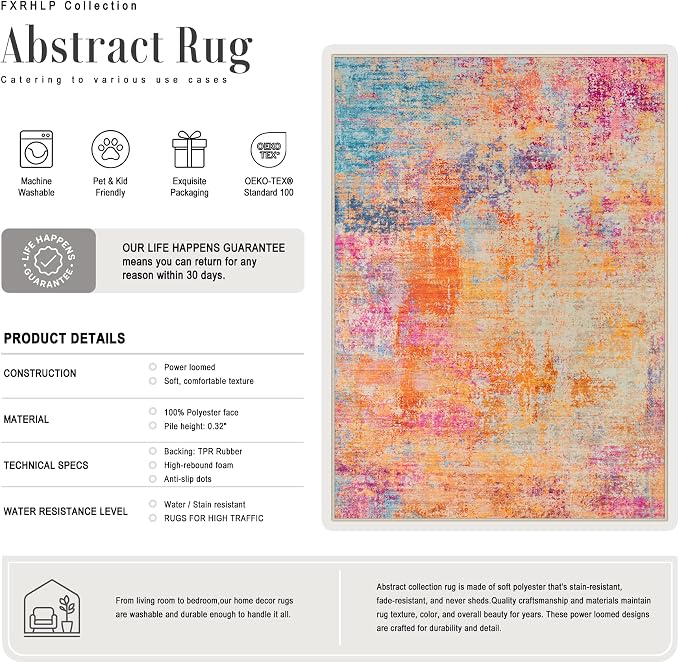 9x12 Area Rug Living Room Rug: Washable Modern Abstract Soft Thin Rug Indoor Floor No Slip Carpet for Bedroom Dining Room Farmhouse Nursery Home Office - Galaxy Haze - Image 2
