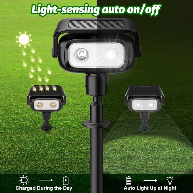 Solar Outdoor Spotlights, 2-in-1 Solar Powered Adjustable Landscape Lights, IP65 Waterproof Wall Lights & Ground Inserted Lights for Yard, Garden, Pathway (Cool White,4 Pack) - Image 3