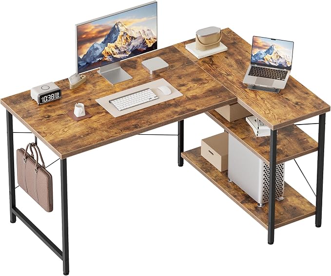 Mericonia 39 inch Corner Desk with Shelves, Small L Shaped Gaming Desk | Reversible Computer Desk with Hooks, Office Table for Home Bedroom Study Work Writing by MERICONIA