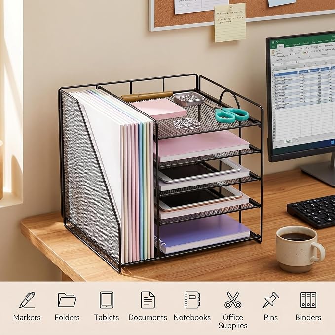 OPNICE 5-Tier Desktop File Paper Organizer, Desk Organizers and Accessories, Office Desk Accessories & Workspace Organizers for Home Office Supplies, Black - Image 5