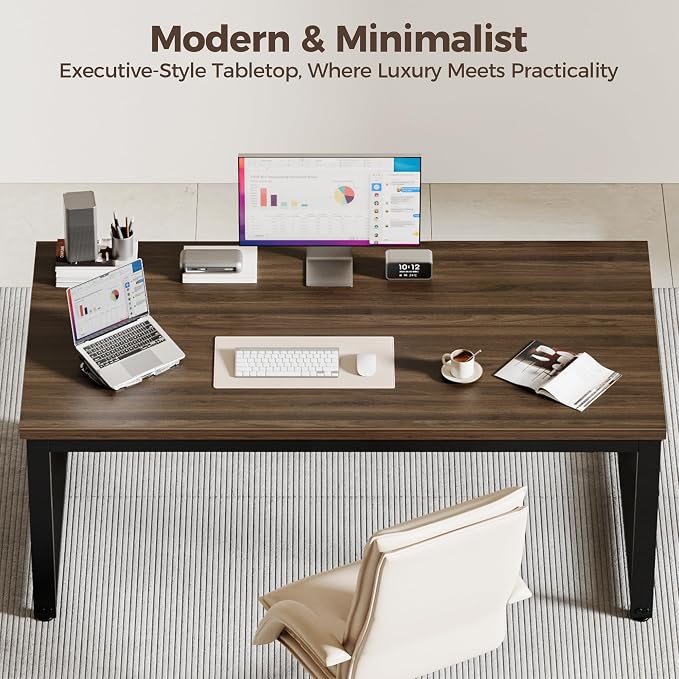 Mericonia 40 Inch Computer Desk, 1.2" Thick Small Office Table, Walnut | Modern Simple Style, Heavy Duty Industrial Frame, Small Study & Writing Table for Home Bedroom Work - Image 5