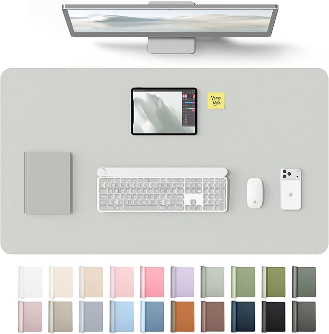 YSAGi Leather Desk Protector, Office Mat, Large Mouse Mat, Non-Slip PU Leather Blotter, Laptop Desk Mat, Waterproof Writing Pad for Office and Home(Light Grey, 40" x 24") by YSAGi