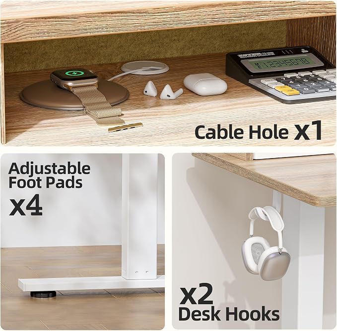TIQLAB Standing Desk with Two Drawers, Stand Up Standing Desk Adjustable Height, Electric Sit Stand Table with Storage Shelf and Splice Board, 63 * 24 inch, Maple - Image 5