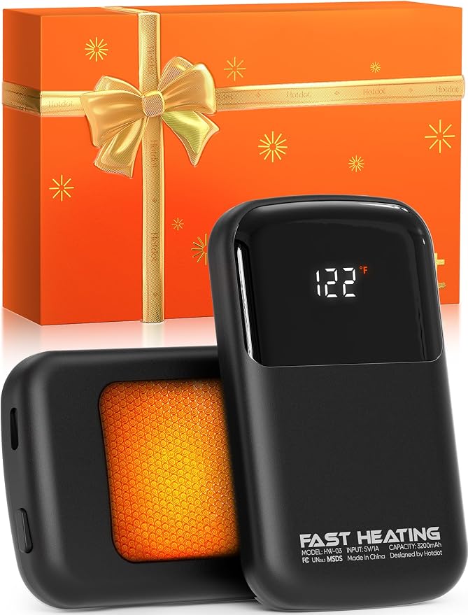 Hotdot AI Hand Warmers Rechargeable with Gift Box, 2 Pack Portable Electric Hand Warmer with LED Display Battery and Temperature, Fast Heating, for Men, Women, Hunting Camping Black by Hotdot