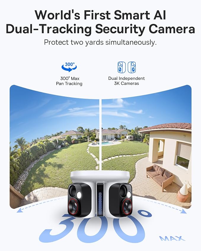 Baseus X1 Pro Dual-Tracking Solar Security Camera Outdoor Wireless, Dual 3K AI Cameras, 300° Pan, Color Night Vision, 8× Zoom, Local Storage up to 512GB, IP65, No Subscription - Image 2