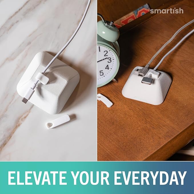 Smartish® Magnetic Cord Holder - Cable Wrangler Organizer with Magnet Clips for Charger Management on Desktop, Nightstand for USB-C + Lightning - Snow Day White - Image 4