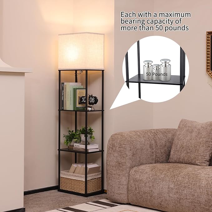 Gupuzm Floor Lamp with Shelves, Large Size Rectangle Standing Lamp with 3 Color Temperature Bulb, Corner Display Bookshelf Lamp for Living Room, Bedroom and Office (Black-9) - Image 4
