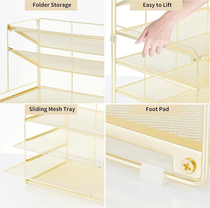 OPNICE Desk Organizer, 6-Tier Letter Tray Paper Organizer, Desktop File Organizer, Office Desk Accessories & Office Decor for Women, Workspace Organizer for Office Supplies(Gold) - Image 7