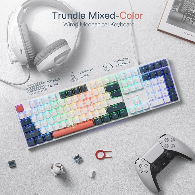 Redragon K668 108-Key Hot-Swap Wired RGB Gaming Keyboard, Extra 4 Hotkeys | Dedicated Shortcut Keys for Mute, Calc & Desktop, Cushioned Noise Dampening for Creamy Thocky Sound, Swap-Ready, PRO Software - Image 2