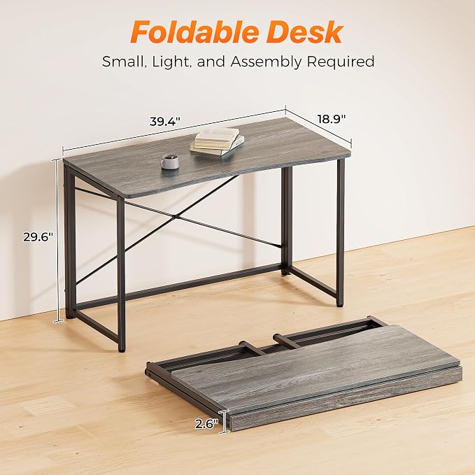 Huuger Folding Desk for Small Spaces, 31.5 Inch Foldable Computer Table, Easy Assembly, for Home Office, Study, Bedroom, Dorm, Space Saving, Small Writing Work Office Computer Desk, Grey - Image 2