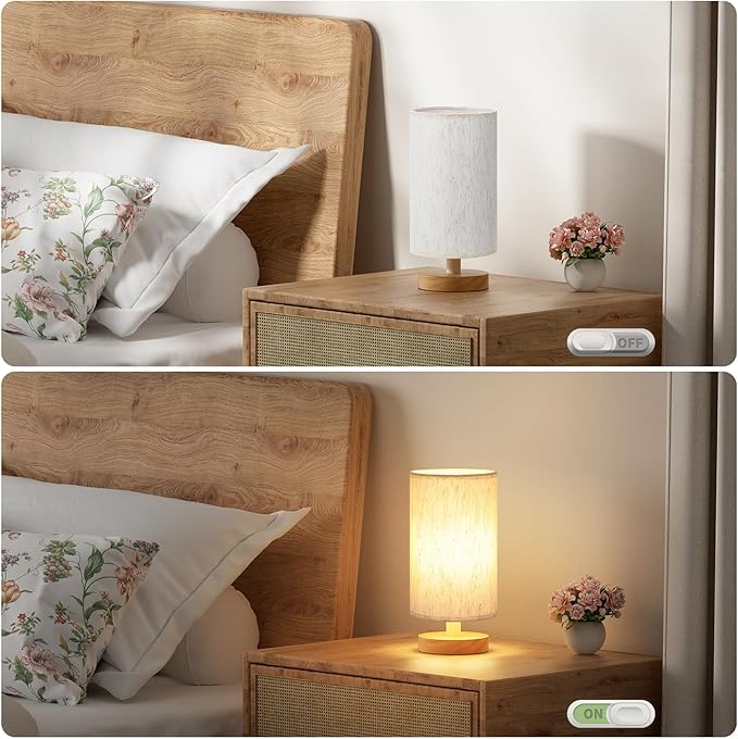 Fenmzee 9" Small Table Lamp for Bedroom - Inline Control with 3000K Blub | Cream Shade and Wood Base | 680 Lumens | Easy Assembly | Minimalist Design | E26 | for Kitchen | for Kids Room - Image 4