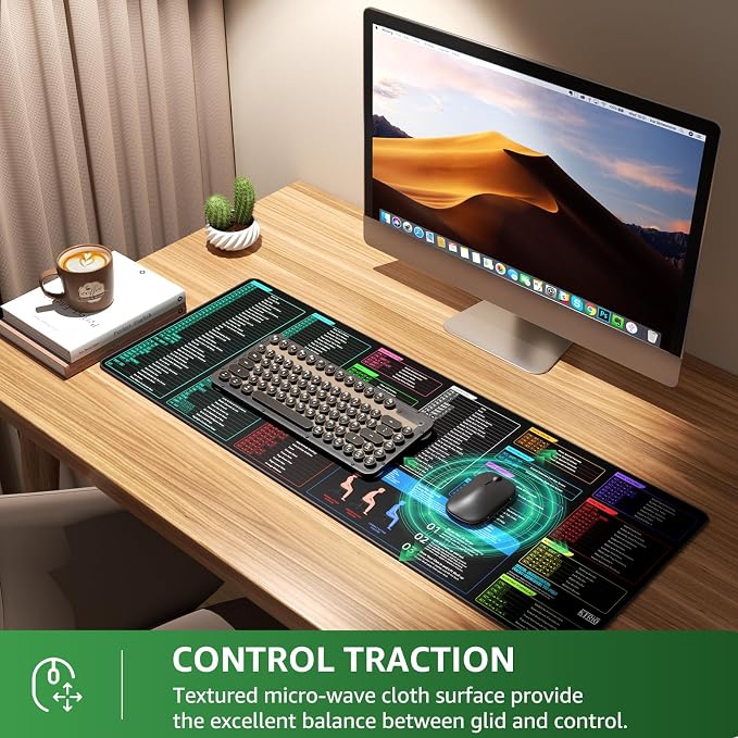 KTRIO Excel Shortcuts Mousepad, Desk Mat, 31.5 x 11.8 in, XL | Smooth Micro-Weave Surface, Shortcut Reference, Non-Slip Rubber Base, Durable Stitched Edges, Office & Home Use - Image 6