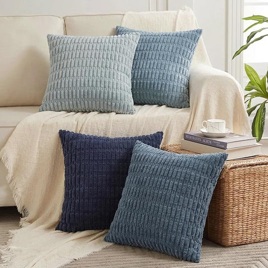 Fancy Homi 4 Packs Decorative Throw Pillow Covers for Living Room Couch Bed, Modern Farmhouse Boho Home Décor Accent Cushion Case, 16" x 16", Blue Series by Fancy+Homi