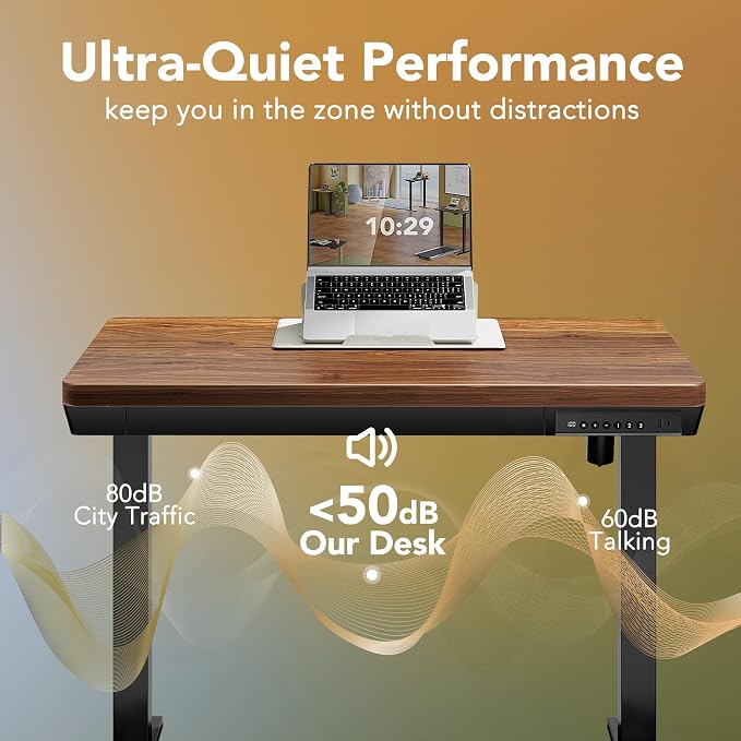 HUANUO Electric Standing Desk with Drawers, 40 X 24 Inch Electric Adjustable Height Desk, Quick Install One-Piece Tabletop with USB Charging Ports, Sit to Stand Up Desk for Home Office, Black Walnut - Image 8