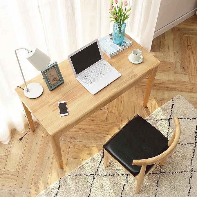 Solid Wood Desk with Drawers, Small Computer Desk for Small Spaces, Gaming Study Home Office Desks for Work, Student PC Desk for Bedroom, Escritorios para Cuartos (Wood Color, 47inch) - Image 7