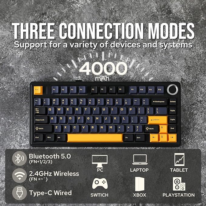 EPOMAKER x Aula F75 Gasket Mechanical Keyboard, 75% Wireless Hot Swappable Gaming Keyboard with Five-Layer Padding&Knob, BT/2.4GHz/USB-C, RGB (Black, Ice Vein Switch) - Image 3