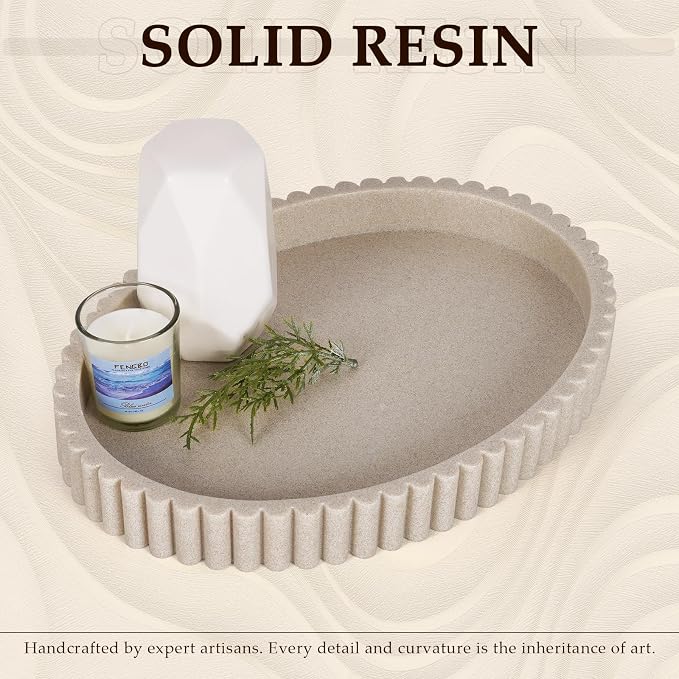 Oval Tray for Coffee Table Decor, 13" Resin Coffee Table Trays, Table Centerpieces Decorative Tray for Home Decor, Modern Decorative Centerpiece Trays, Beige Resin - Image 6