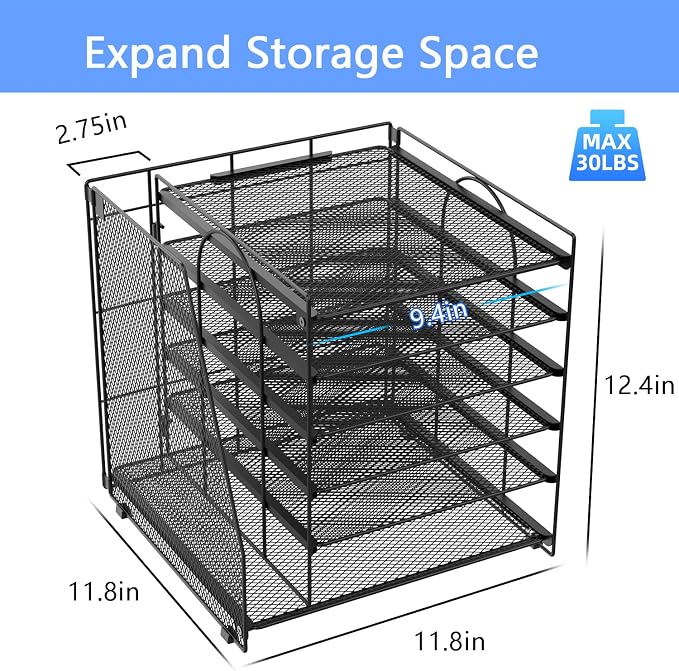 gianotter 6-Tier Paper Organizer With Magazine Holder | Desk Organizers and Accessories, File Organizer for Office Supplies Storag (Black, 6-Tier) - Image 4