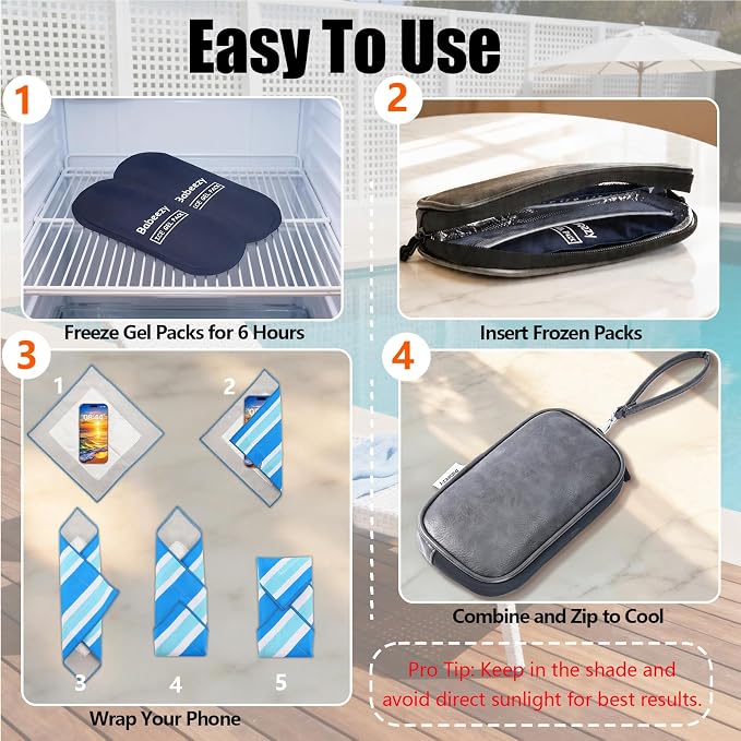 Thermal Phone Cooling Pouch for Beach & Pool iPhone Cooling Bag with 2 Reusable Gel Packs Prevent Overheating Phone Cooler Bag for Summer Heat - Image 7