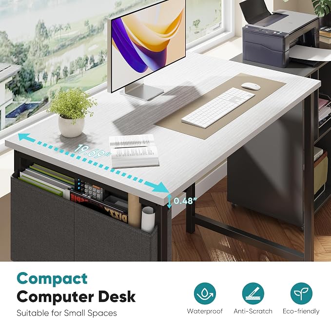 OLIXIS Small Computer Desk, 31 Inch Gaming Desks for Home Office | Writing Study Craft Work Table, Computer Workstation for Bedroom Small Spaces with Storage Bag, White - Image 4