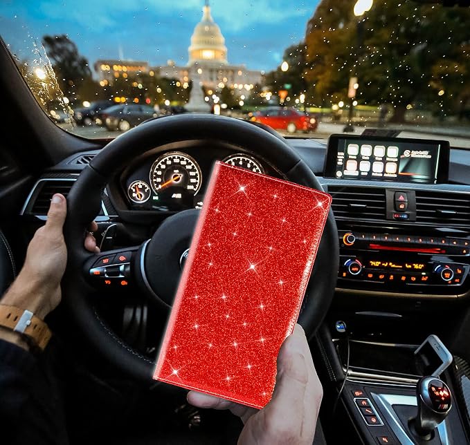 TOURSUIT Car Registration & Insurance Card Holder, Glitter Red | Vehicle License Document Organizer, Glove Box Compartment, Interior Car Accessories, For Women Men - Image 6