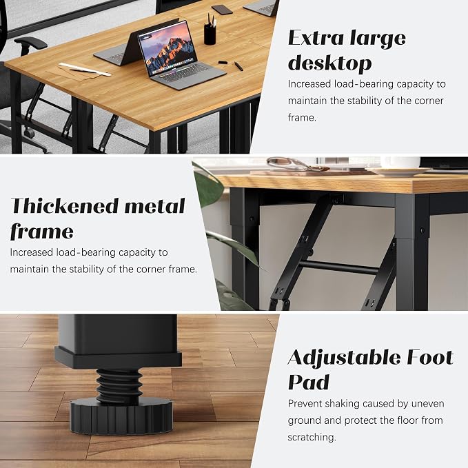 Need Office Computer Desk 35.8 Inch Sturdy Folding Laptop Table Teak | Black Frame Writing Gaming Work Table/Foldable Home Office Desk/Sewing Table, No Assembly Required - Image 7
