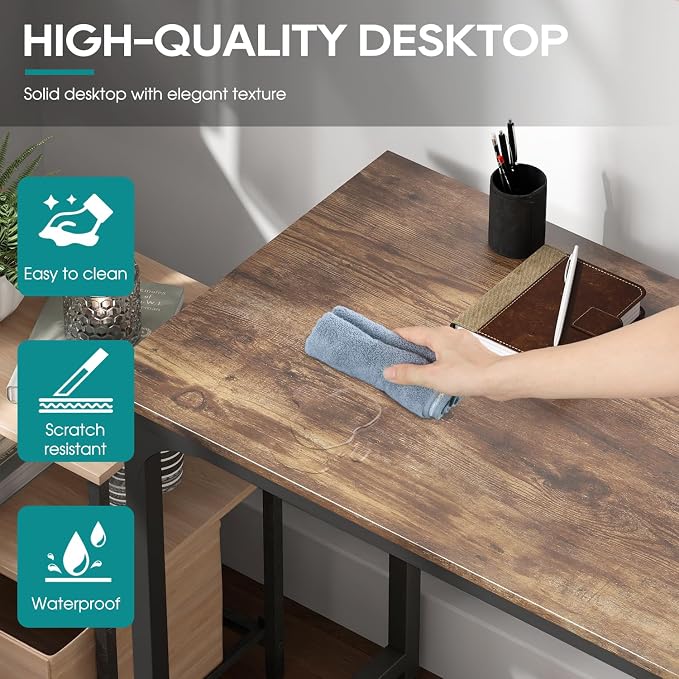 BestOffice | 47 Inch Computer Desk | Brown | Sturdy Office Desk | Metal Frame, Adjustable Feet | Water-Resistant, Scratchproof Surface | Writing Table for Home Office or Study | Pack of 1 - Image 7