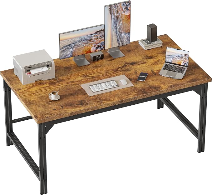 Mericonia 48 Inch Computer Desk, 1" Thick Small Office Table, Brown | Modern Simple Style, Heavy Duty Industrial Frame, Small Study & Writing Table for Home Bedroom Work by MERICONIA