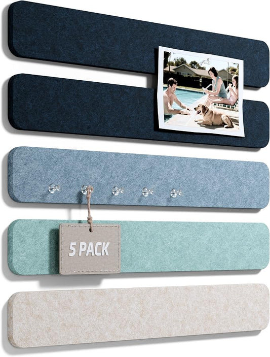 Fluxynara 13" x 2" Felt Wall Panels, Ocean Gradient | 5-Pack Cork Board Alternative with 35 Push Pins, Adhesive Mounting for Bedroom Door or Home Office by FLUXYNARA