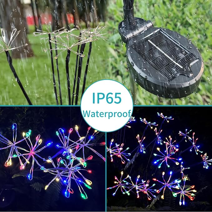 JJGoo Solar Garden Lights, New Upgraded 2 Pack Solar Swaying Starburst Light, Waterproof Fireworks Outdoor Lights, Yard Patio Pathway Decoration, Colorful - Image 5