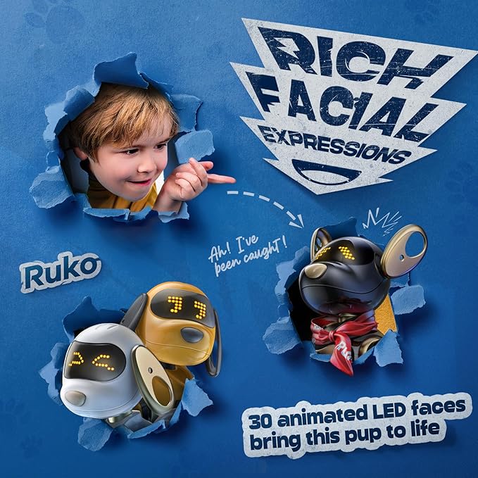 Ruko 18011 Robot Dog Toy, Smart Interactive Puppy with 30+ LED Faces | Remote and Gesture Control, Programmable Interactive Electronic Robot Pet for Kids Ages 3–8, Black & Gold - Image 3