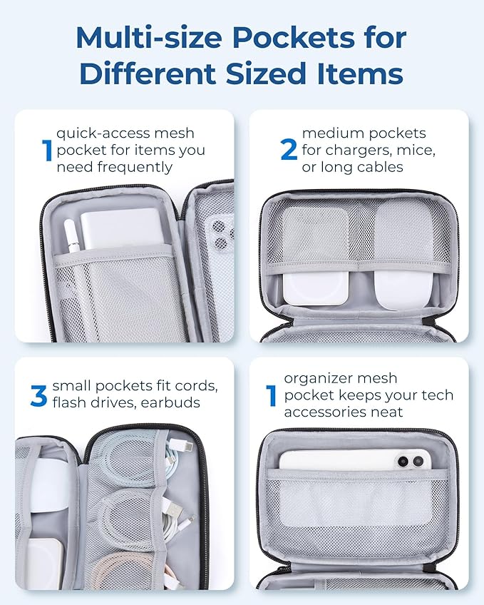 BAGSMART Electronics Travel Organizer for Cords Chargers Phones, Black | Travel Essentials, Tech Organizer Pouch, Cord organizer bag for Cables, Compact Travel Accessories - Image 4